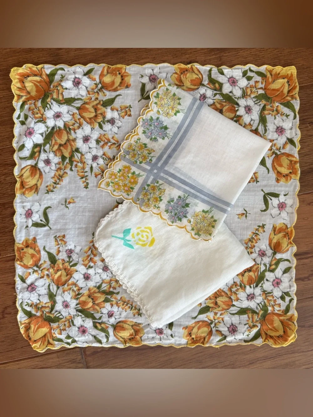 Vintage Set of 3 Floral Cotton Handkerchiefs